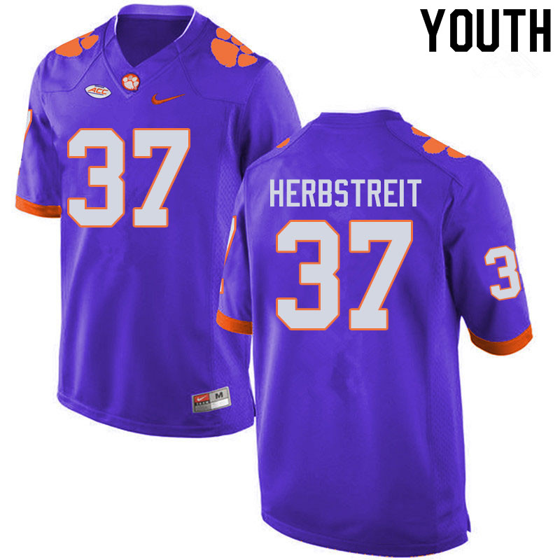 Youth #37 Jake Herbstreit Clemson Tigers College Football Jerseys Sale-Purple - Click Image to Close